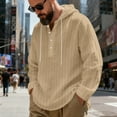 thumbnail image 5 of Dresfit Men's Henley Shirts Drawstring Linen Shirts Spring 2026 Relaxed Fit Beach Tops with Hood Striped Oversized Big and Tall Breathable Fashion Khaki M, 5 of 6