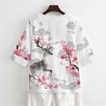 thumbnail image 5 of Xoenoiee Deer Cherry Blossom Cloud Print 3/4 Length Sleeve Womens Tops Fall Fashion Button Down Shirts Linen Clothing Business Casual Tops V Neck Shirt, 2XL, 5 of 7