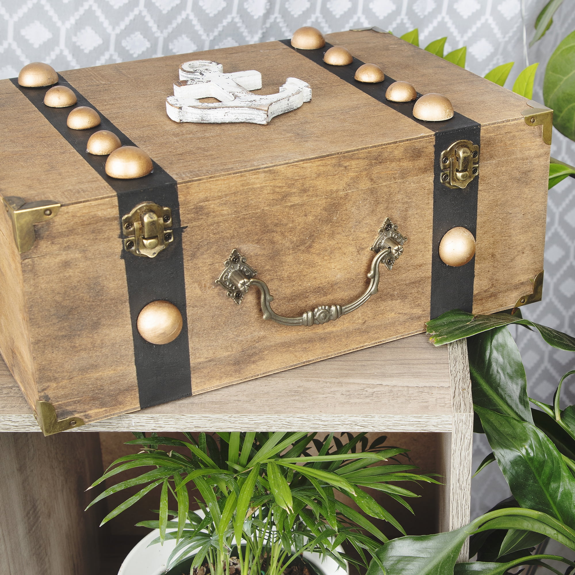 Hello Hobby Natural Wood Keepsake Box with Metal Latches, Handle, and Hinges, 12.60" x 8.9" x 5"