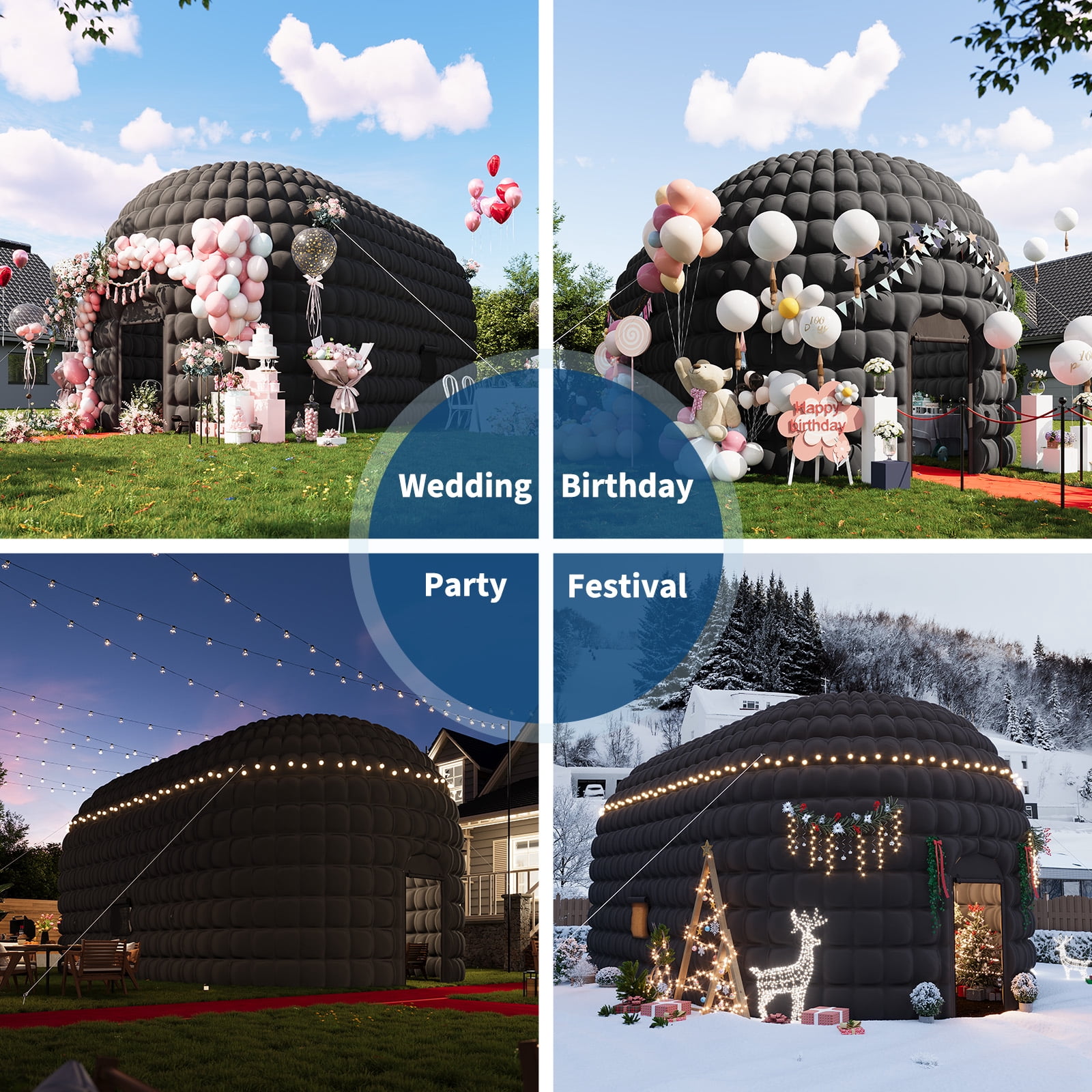 Inflatable Nightclub Party Tent 33.5x18.4x14.8ft, Portable Blow Up for Birthday, Wedding, Rental, Black