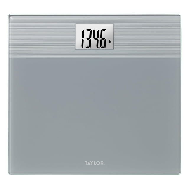 Báscula de baño digital Taylor de plataforma ancha, báscula para peso corporal, báscula de alta precisión, funciona con pilas, compatible con FSA y HSA, mide hasta 226 kg (500 lb), color gris