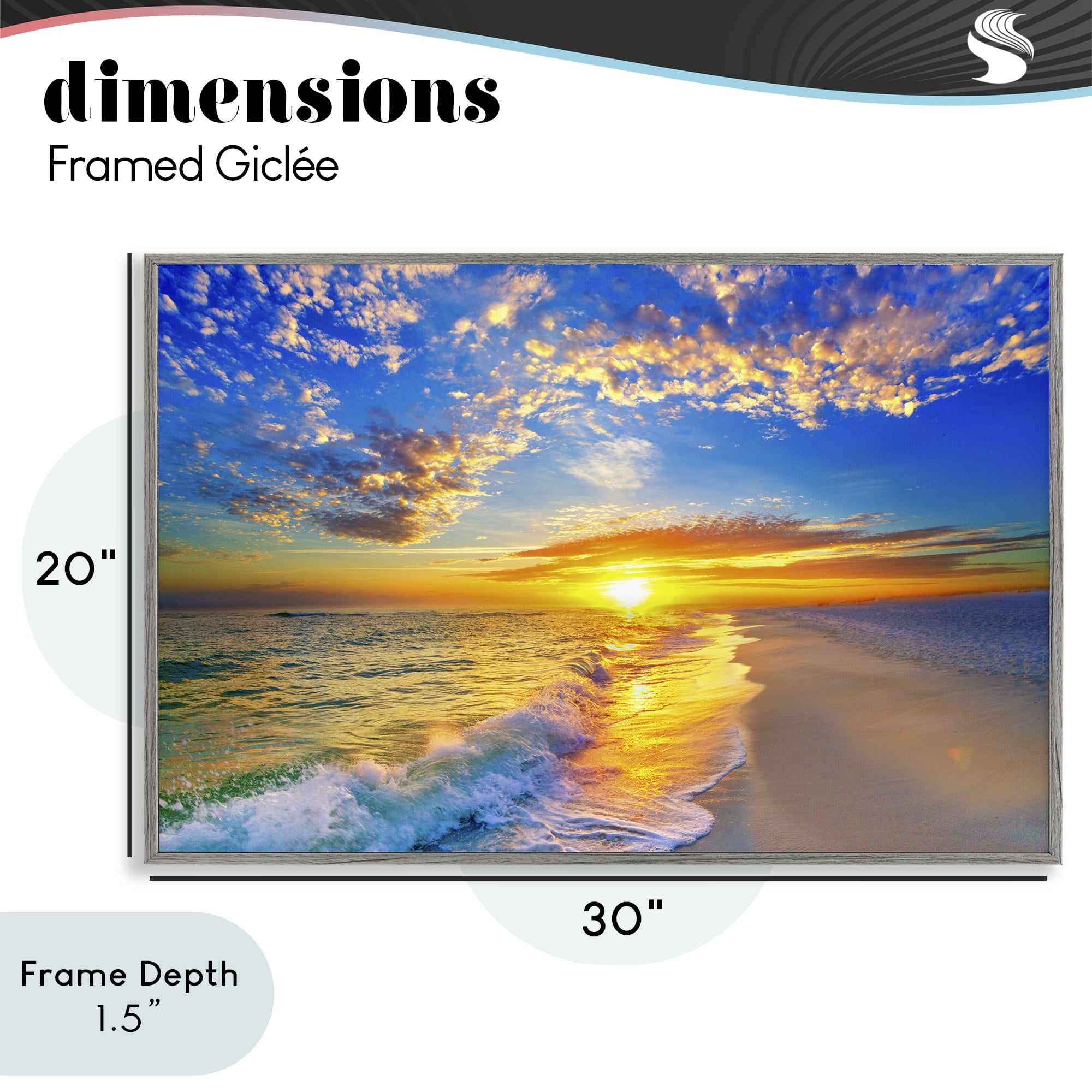 Stupell Industries Golden Sunset Beach Blue Sky Gray Framed Giclee Art, design by Eszra Tanner