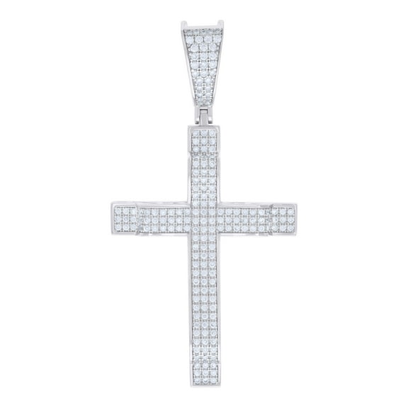 925 Sterling Silver Round Cut Moissanite Men's Latin Cross Pendant Step Dome Charm | 1.03 Ct.