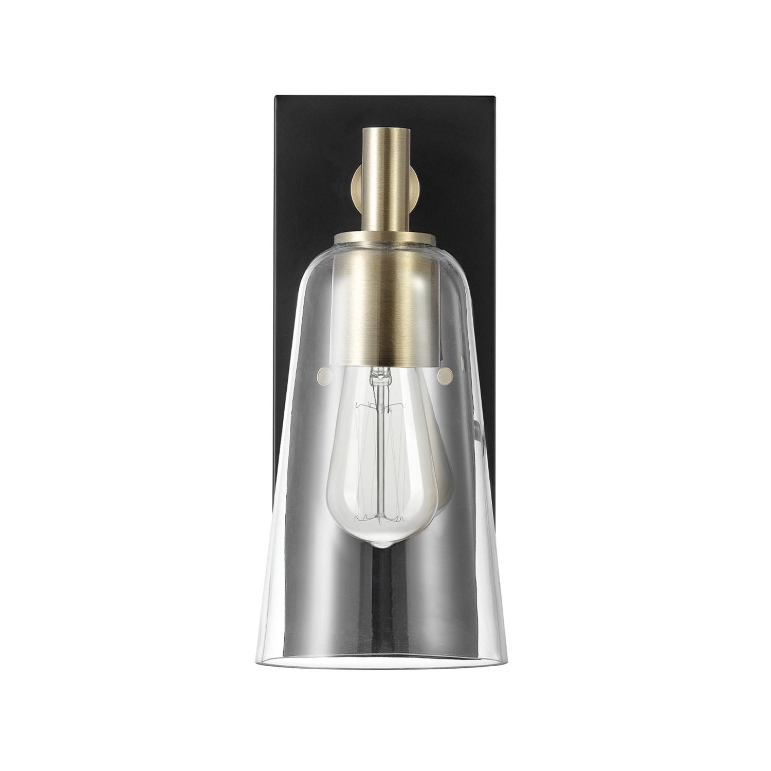 1-Light Matte Black Wall Sconce with Matte Brass Accents and Clear Glass Shade