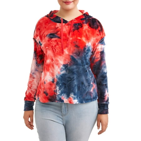 Juniors' Plus Size Printed Tie-Dye Pullover Hoodie