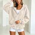 thumbnail image 6 of PRINxy Women's Cozy Sherpa Long Sleeve Hooded Full Zip Jacket with Drawstring and Side Pockets for Fall Winter Casual Beige M, 6 of 7