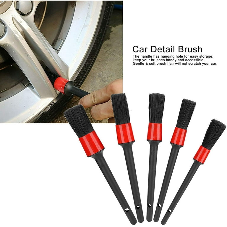 TOSEERY 5pcs Car Detailing Brush Set,Auto Detail Brush Cleaning Kit with 5 Different Brush Sizes for Cleaning Wheels, Engine, Interior, Air Vents, Car