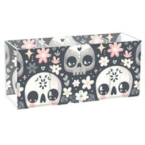 Funny Skull with Flower Acrylic Pen Holder 4 Compartments Clear Pencil Organizer Cup Makeup Brush Holder for Office Desk Classroom Home