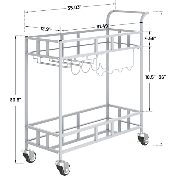 2-Tier Rolling Bar Cart with Mirrored Shelves & Wine Storage – Gold Portable Drink Cart with Wheels, Glass Racks, Bottle Holder – Compact Metal Bar Table for Home, Dining Room, Apartment, Party