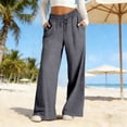 thumbnail image 2 of Likimi Pants Women High Waisted Wide Leg Elastic Waistband Solid Color Loose Fit Elegant Casual Comfort Trousers With Pockets Dark Gray Size M, 2 of 6