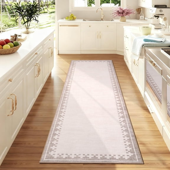 2x6 Area Rugs for Living Room Modern Bordered Washable Rug for Bedroom, Stain Resistant & Non Shedding Cozy Soft Low Pile Carpet Floor Rugs for Office Dining Room Nursery Beige