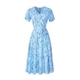thumbnail image 5 of Nlife Women's V Neck Short Sleeve Floral Print Bohemian Pleated Midi Dress, 5 of 8