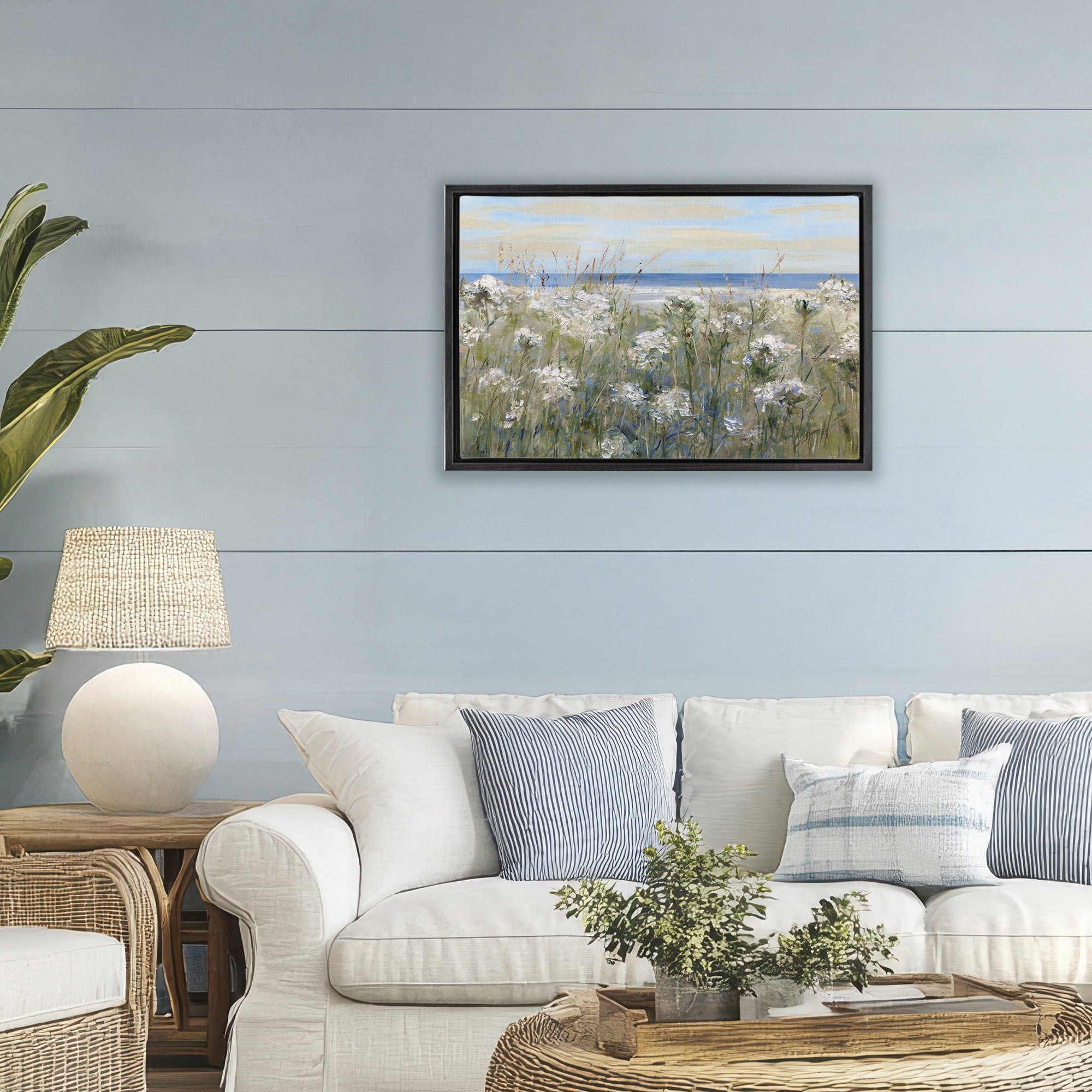 Stupell Industries Impressionist Seaside Meadow Black Framed Floater Canvas Wall Art, design by Sally Swatland