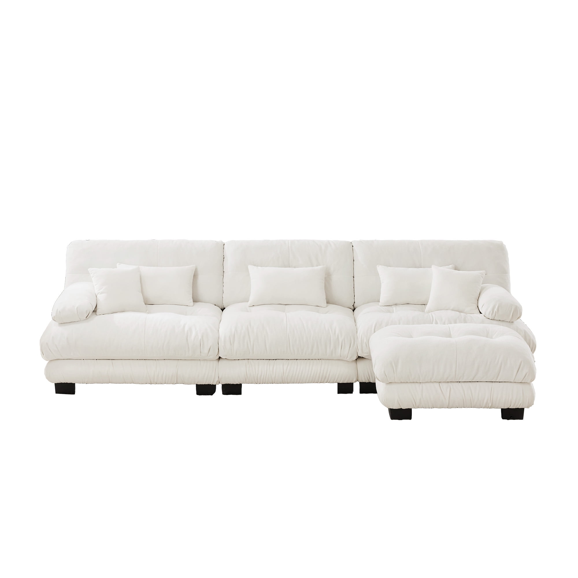 Gewnee Luxury Chenille Deep Seat White Modular Sectional Sofa Couch with Convertible Ottoman,Couch,Oversized L Shaped Cloud Couch for Living Room