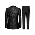 thumbnail image 2 of 3pcs Men Suit Jacquard Tuxedo Pants Kerchief Shawl Collar One Button Flap Pocket for Wedding Party Prom Celebration Men Fashion Attire, 2 of 8