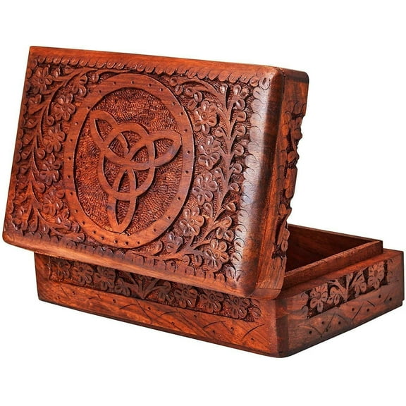 Ajuny Wooden Handmade Antique Jewelry Storage Box Handcarved Decorative Chest Trinket Holder Watch Box, Great for Gifts 8x5 inch