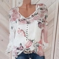 thumbnail image 2 of Camisa de gasa de las mujeres jinwen Top floral mariposa impresa botones de manga larga 3XL, 2 of 8