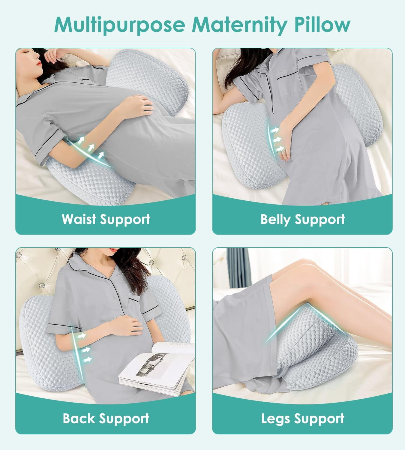 Pregnancy Pillow Cooling for Sleeping, Detachable and Adjustable Double-Sided Support Maternity Pillow Skin-Friendly for Pregnant Women Back, HIPS, Legs(30°Slope Design Verified by Expectant Mothers)