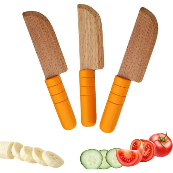 3Pcs Wooden Kids Knife Toddler Knife for Chopping Kids Knifes for Cooking Children's Safe Knives for Cutting Veggies Fruits, Giftl for 3-10 Years Old