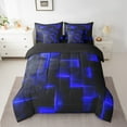 thumbnail image 2 of Navy Blue Black Bedding Comforter Sets 7Pcs 3D Glowing Buffalo Bed in a Bag Modern Abstract Art Full Bedding Sets Geometric Plaid Comforter Set Gradient Futuristic Cubes Bedding Sets & Collections, 2 of 5