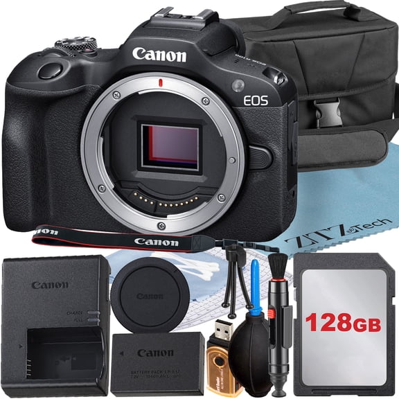 Canon EOS R100 Mirrorless Camera (Body) with 4K Video 128GB Memory Card Case ZeeTech Accessory Bundle (International Version)