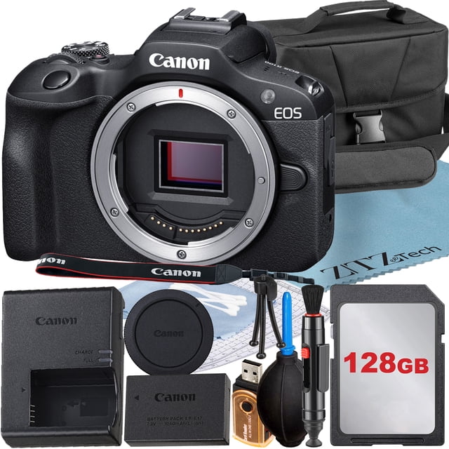Canon EOS R100 Mirrorless Camera (Body) with 4K Video + 128GB Memory Card + Case + ZeeTech Accessory Bundle