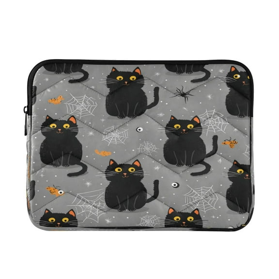 Quilted Laptop Sleeve for 13-16 Inch Laptops Protective Laptop Case Cover Lightweight Travel & Office Essentials Black Cat and Spider Web