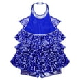 thumbnail image 6 of iEFiEL Womens Shiny Sequins Latin Dancewear Halter Unitard Modern Jazz Performance Romper Dance Costume Royal Blue One Size, 6 of 7