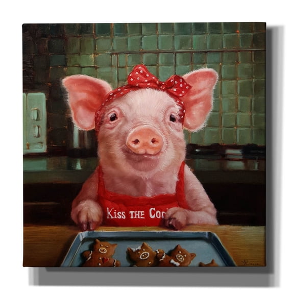 Epic Graffiti 'Gingerbread Pigs' by Lucia Heffernan, Canvas Wall Art, 12"x12"
