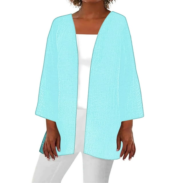 Timegard Cardigan à Manches 3/4 pour Femmes, Manteaux Légers à devant Ouvert, Automne, Décontracté, Coupe Ample, Vestes Fines