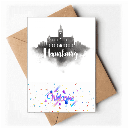 Hamburg Germany Landmark Ink City Painitng Welcome Back Greeting Cards Envelopes Blank