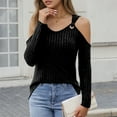 thumbnail image 2 of MIXUE Boho Tops For Women Summer Solid Color Ribbed V Neck Off Shoulder Long Sleeve Sexy Fashion T Shirts Sportswear,Black,L, 2 of 5