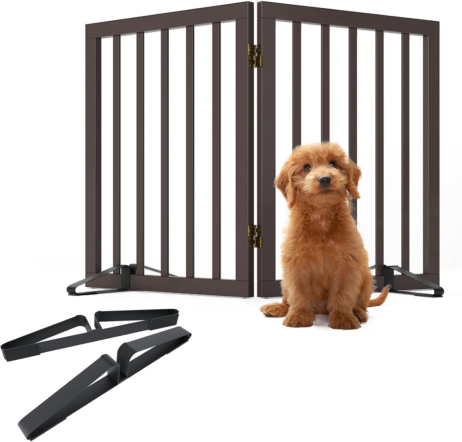 Smart FENDEE Bamboo Dog Gates for Doorways Freestanding Pet Gate, 2 Support Feet, 24"H, Brown