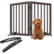 Smart FENDEE Bamboo Dog Gates for Doorways Freestanding Pet Gate, 2 Support Feet, 24H, Brown