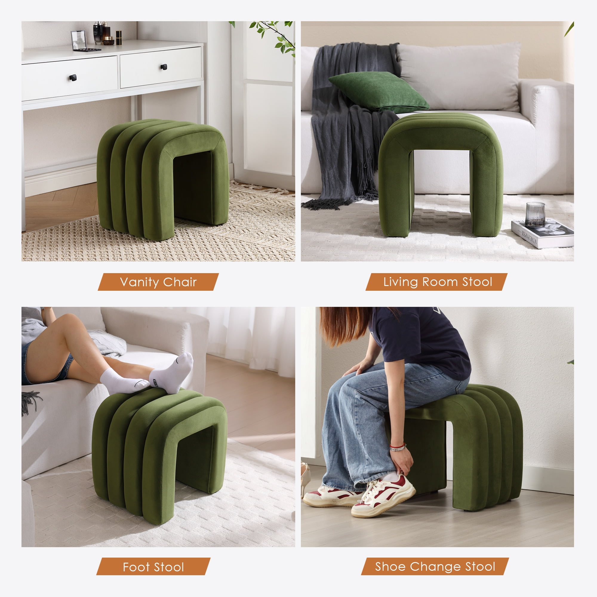 Zesthouse Multi-Functional Ottoman Stool, Tufted Velvet Foot Stools Ottoman for Couch, Modern Vanity Stool for Living Room, Bedroom and Entryway, Green