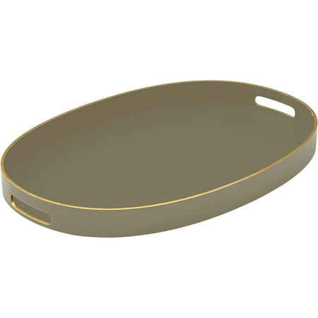 

American Atelier Serving Tray with Gold Trimming Oval Serving Tray with Handles 15.3” X 10.6” Olive