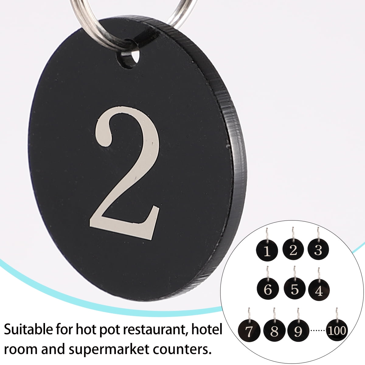 ROMANSENTIAL Engraved Number Tags Number Tag Rings Black Acrylic 100Pcs for Supermarket Use