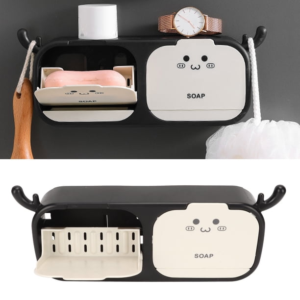Jabonera Montada En La Pared, Caja De Jabón Montada En La Pared Desmontable Lavable, Drenaje De 2 Compartimentos Para Baño