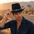 thumbnail image 5 of Qwertyu Western Cowboy Hat for Men Women Classic Fedora Hat with Buckle Belt Black, 5 of 6