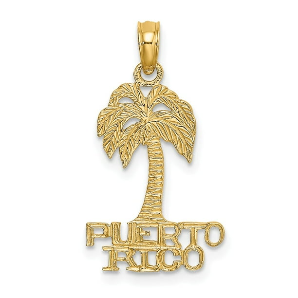 Diamond2deal 14k Yellow Gold Flat Puerto Rico Under Palm Tree Charm Pendant Com - Puerto Rico Pendant Gold