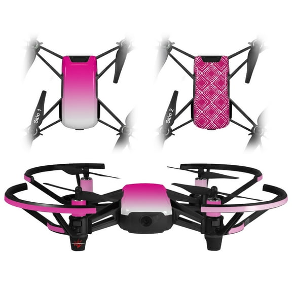Skin Decal Wrap 2 Pack for DJI Ryze Tello Drone Smooth Fades White Hot Pink DRONE NOT INCLUDED