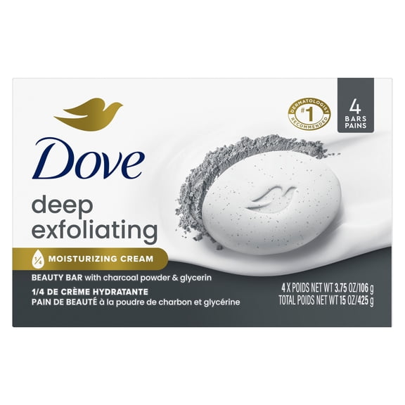 Dove Beauty Bar Soap For Softer, Smoother Skin, Deep Exfoliating Charcoal Powder & Glycerin, Scrubs Away Impurities ,3.75 oz 4 Bars