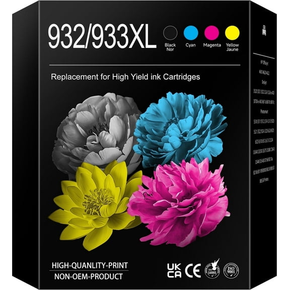 932XL 933XL Ink Cartridges Compatible for HP 932 933 ink cartridge Combo Pack for Officejet 6100 6600 6700 7110 7510 7610 7612 Printer (Black, Cyan, Magenta, Yellow)