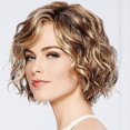 thumbnail image 4 of Peluca ondulada de pelo Bob, peluca rizada ondulada corta marrón mixta, pelucas sintéticas de aspecto natural, pelo de fibra resistente al calor para mujeres y niñas, juego de 1 pieza, 4 of 5