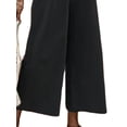 thumbnail image 4 of DYMADE Women Elastic Waist Solid Color Cotton Linen Drawstring Wide Leg Pants Loose Capris, 4 of 4