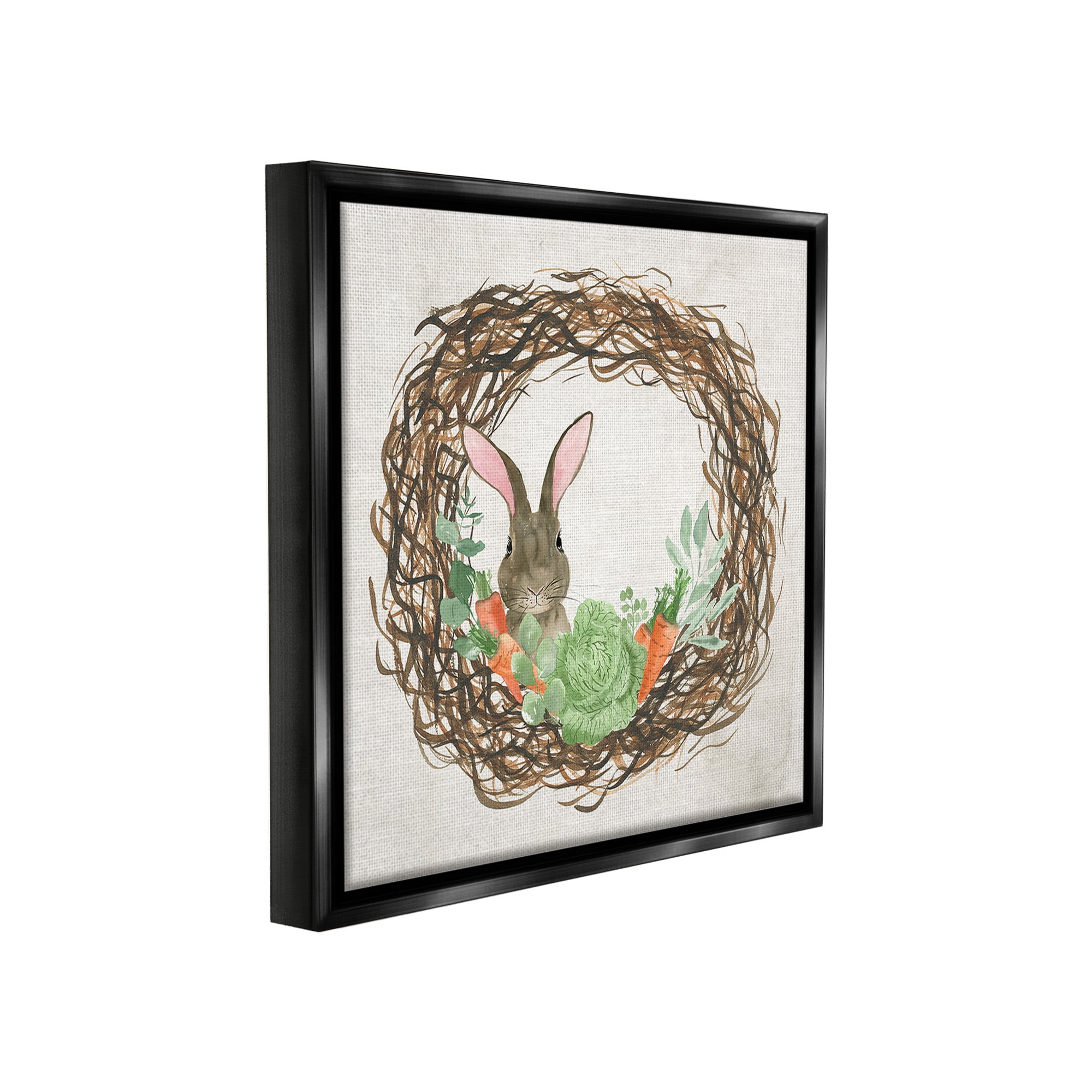 Stupell Industries Spring Easter Wreath Animals & Insects Painting Black Floater Framed Canvas Art Print Wall Art, 18 x 18