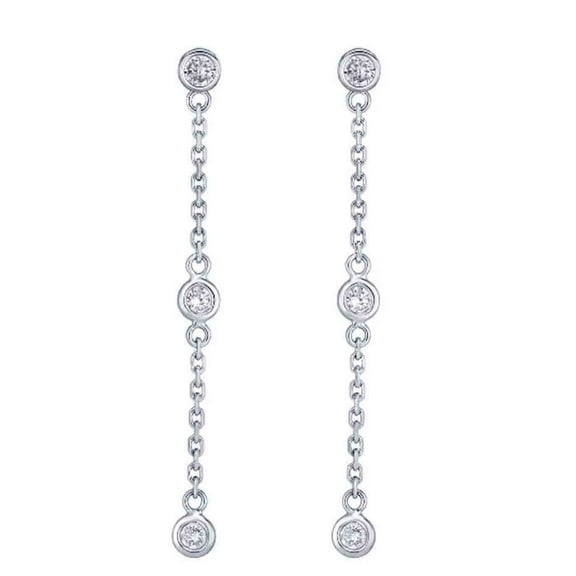 Ritastephens Sterling Silver Cubic Zirconia CZ By the Yard Station Dangle Earrings