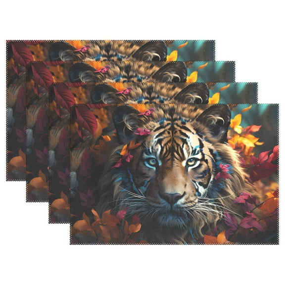 Tiger Flowers Orange 12×18 inch Placemats Heat Resistant Washable Foldable Rectangular Placemats Set Decoration Indoor Outdoor for Kitchen Dining Table 1PC