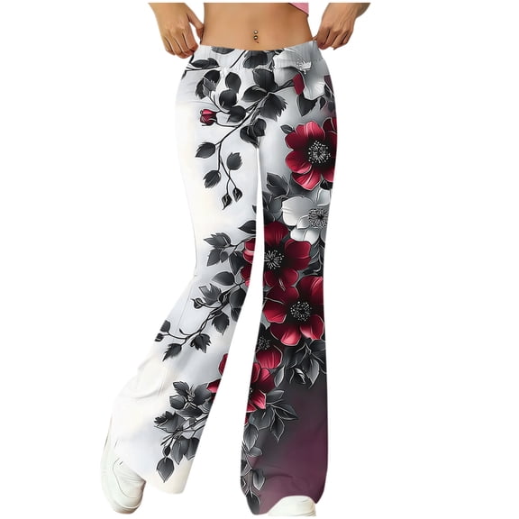 Fewfanhot Women's Floral Print High Waist Flare Pants, Stretchy Retro Bell Bottoms, Floral Wide Leg Trousers for Casual & Boho Wear