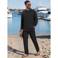 thumbnail image 2 of DARING DIVA Men's 2-Piece Linen Long Sleeve Beach Sets Shirt and Pants M Black, 2 of 7